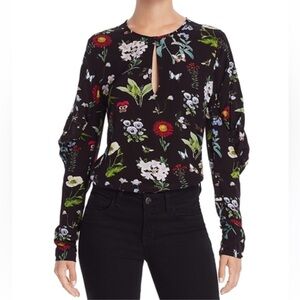 Joie Liseli Black Floral Butterfly Print Pullover Blouse Top Size Small